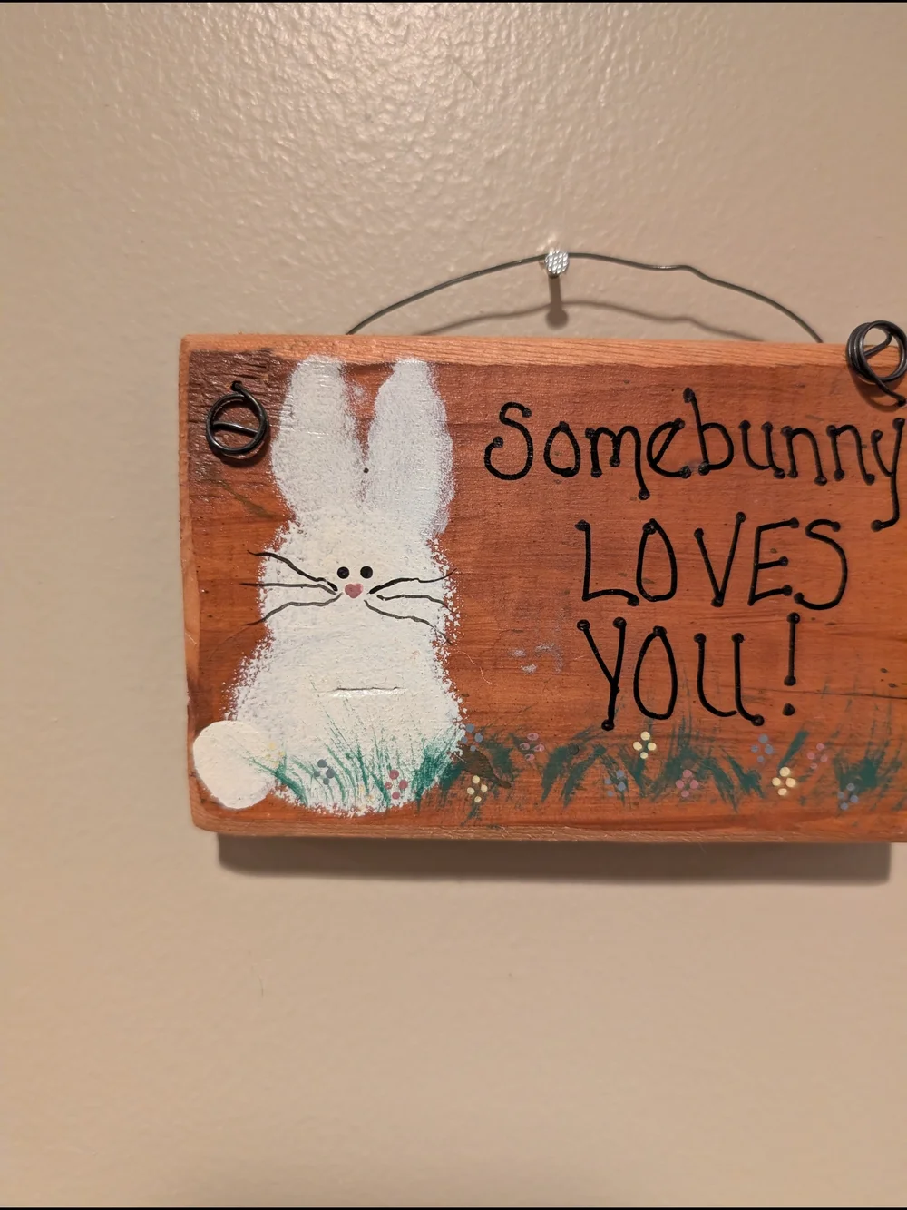 Somebunny Loves You! White Bunny Wall Sign - Rustic Home Wall Decor